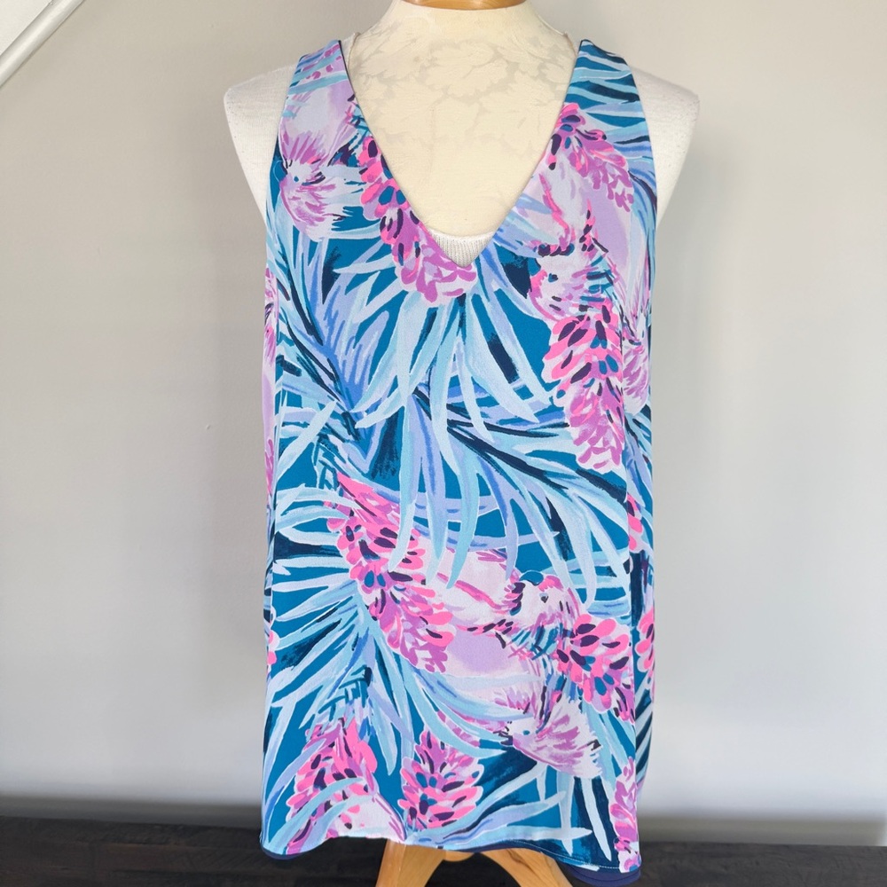 Lilly Pulitzer Florin Reversible V-Neck Top TweetHearts Mr Peacock Blue